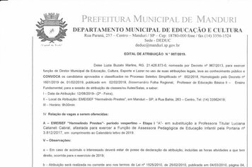 Atribuição de Aula da Rede Municipal de Ensino de Manduri