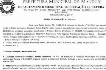 Atribuição de Aula da Rede Municipal de Ensino de Manduri