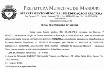 Atribuição de Aula da Rede Municipal de Ensino de Manduri