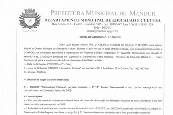 Atribuição de Aula da Rede Municipal de Ensino de Manduri